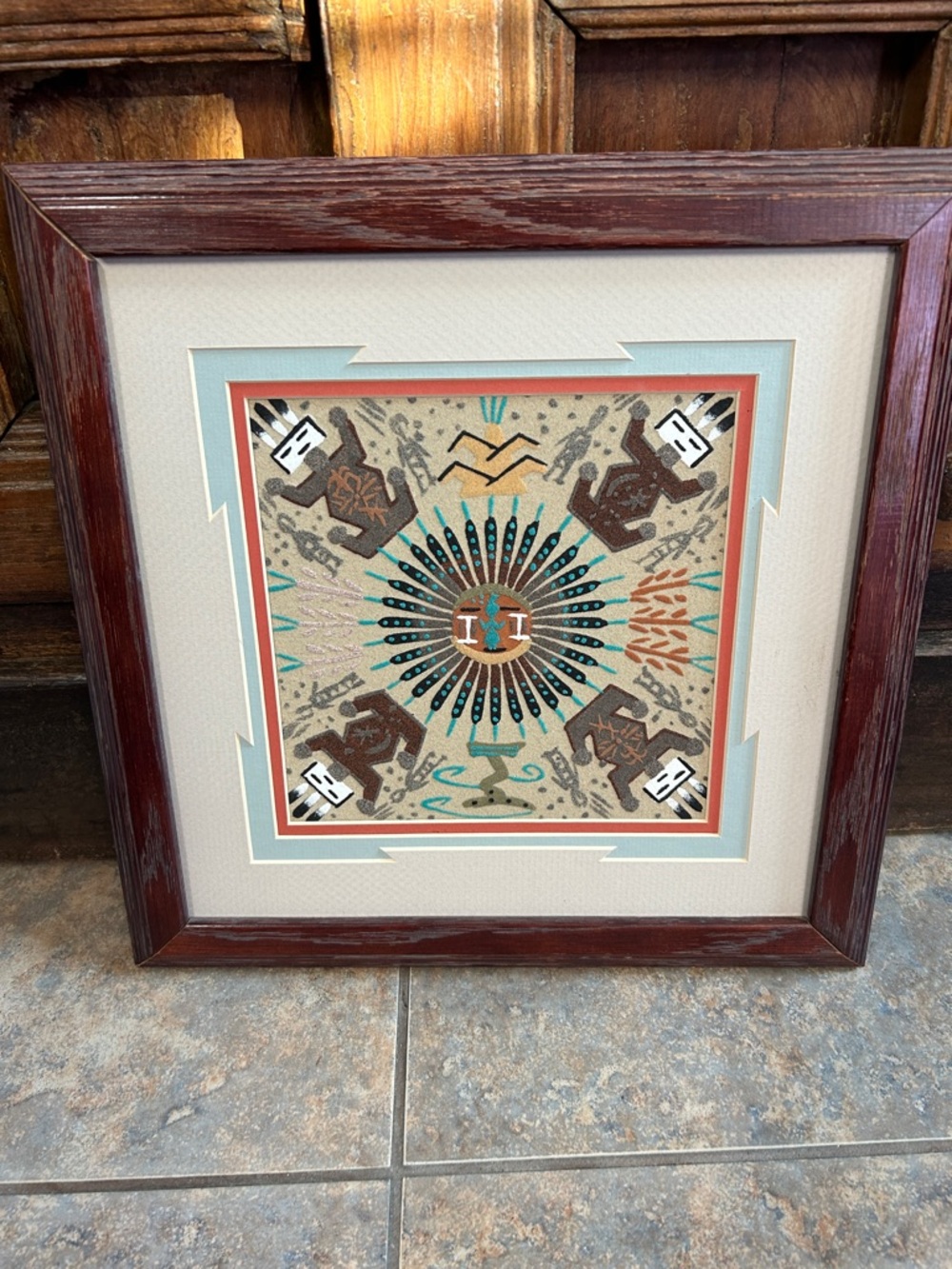 Wall Art signed Navajo sandpainting, a collectible art form. 14” x 14” - Picture 6 of 8